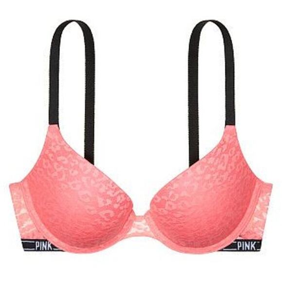 Victoria's Secret PINK Wear Everywhere Bra Leopard Lace Push Up Pink 32C - Picture 1 of 6